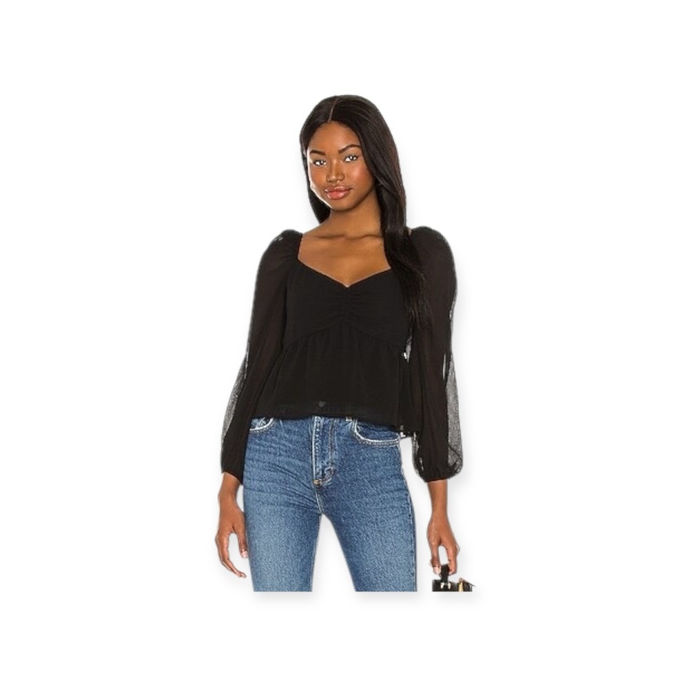 ASTR the Label Long Sleeve Sweetheart Top in Black Sz. M